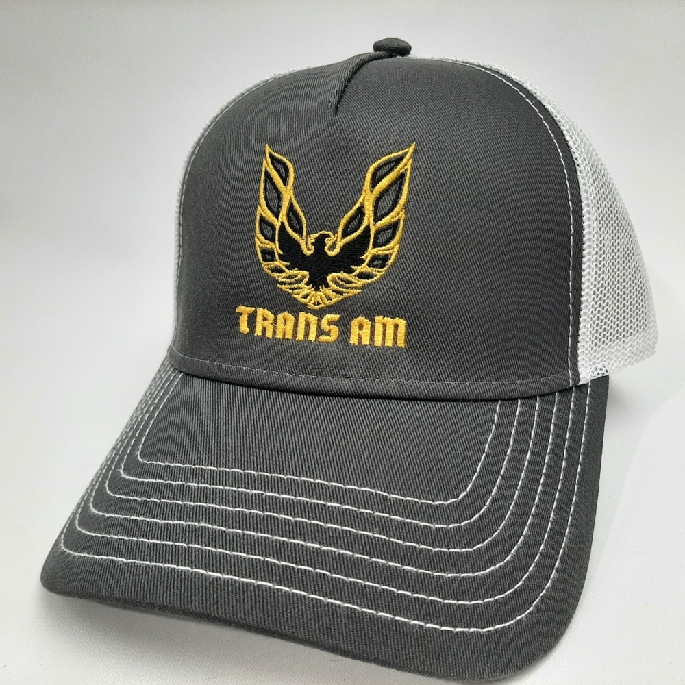 Trans Am Firebird Trucker Mesh Snapback Curved Bill Hat Cap Charcoal White